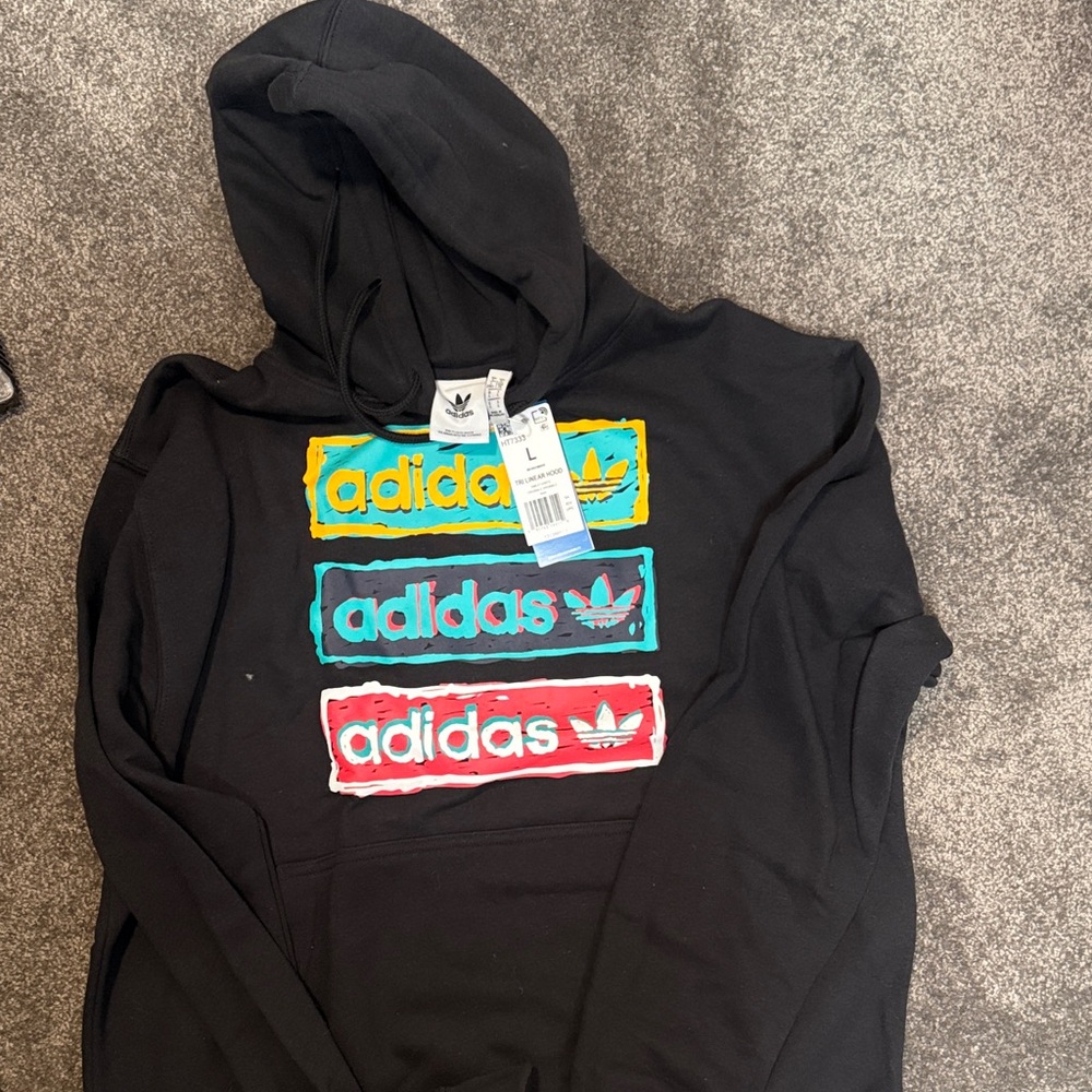 Adidas Men’s Black Hoodie with Colorful Logo